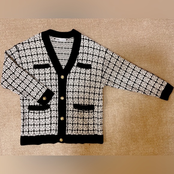 Zara Cardigan Jacket, Size:S, Color: black and white, Condition: New with no tap - Picture 2 of 4